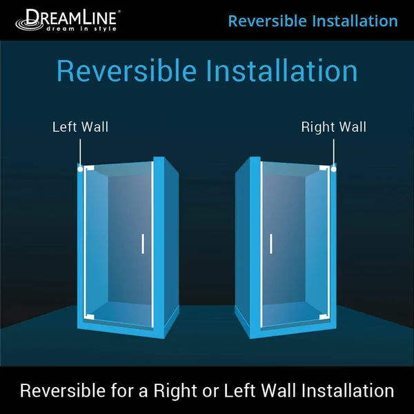 DreamLine SHDR-4125720-01 Elegance 25 1/4 - 27 1/4x22 Frameless Pivot Shower Door Chrome Finish