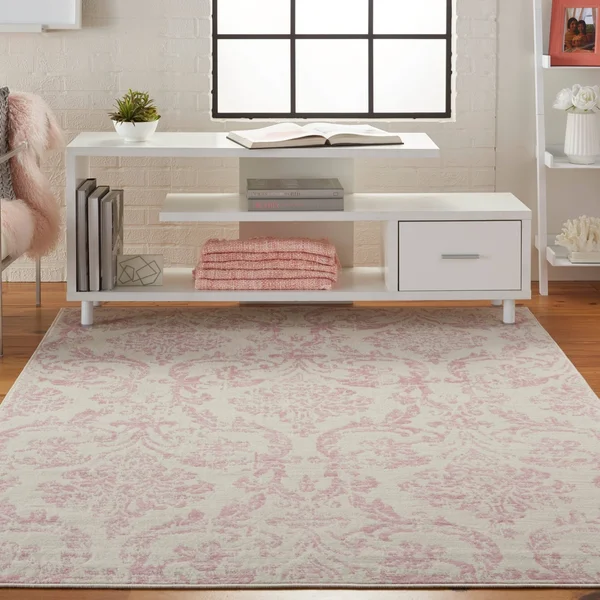 Nourison Jubilant Area Rug - Ivory/Pink, 5&3x22 x Round