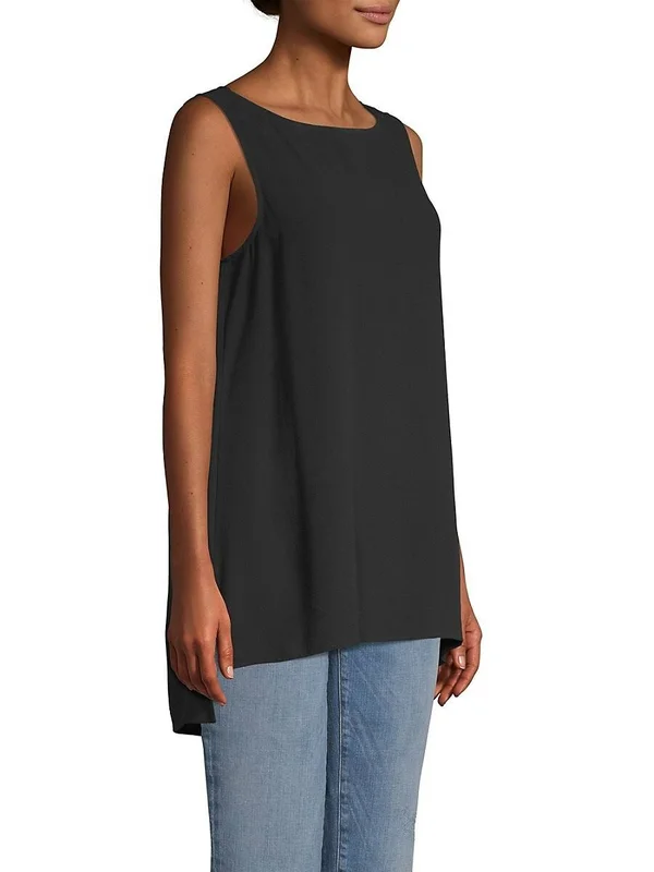 Eileen Fisher System Long Shell in Silk Georgette Crepe - Black, Xs