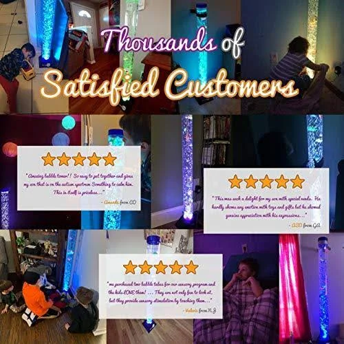 SensoryMoon 3.9 ft Bubble Tube Floor Lamp W 10 Fish, 20 Color Remote and Tall Water Tower Tank Is Best LED Aqua Night Light for