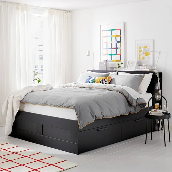 IKEA - BRIMNES Bed Frame with Storage & Headboard, Black, Queen
