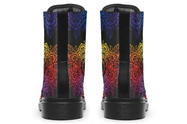 Colorful Yin Yang Boots, Black Mandala Vegan Boots, YesWeVibe Men's Boots, Black Sole, US 12, EU46