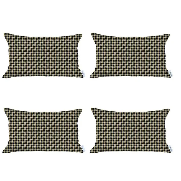 HomeRoots Set of 4 Houndstooth Lumbar Pillow Covers - Yellow