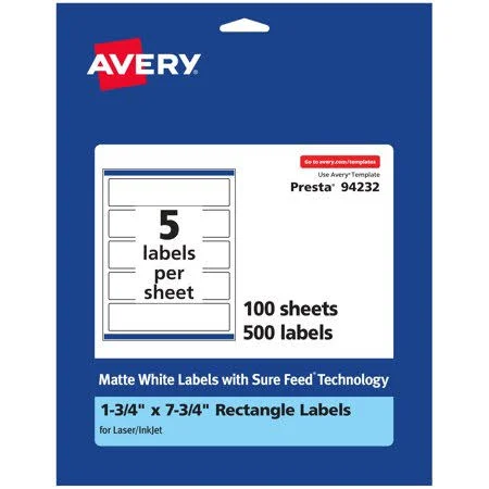 Avery Matte White Rectangle Labels - 1.75 inch x 7.75 inch, 500 Labels, Size: 1.75 x 7.75