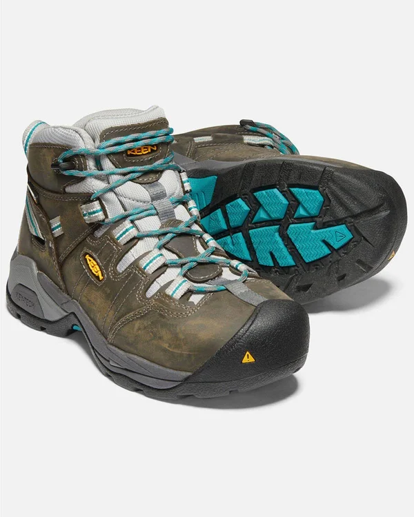 Keen Utility Women's Detroit XT Mid Steel Toe Waterproof Work Boot - Gargoyle/Lake Blue, 7
