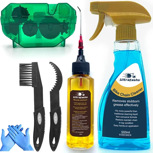 Ultrafashs Bike Chain Oil Lubricant and Cleaner Set with Bicycle Degrease, Wet Lubricant, Chain Scrubber Cleaning Brush Tool.Bike