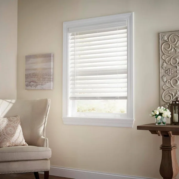 Home Decorators Collection White Cordless Room Darkening 2.5 in. Premium Faux Wood Blind for Window - 71 in. W x 48 in. L
