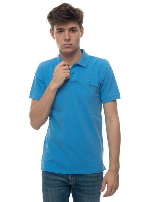 Gant Contrast Collar Rugger Polo T Shirt Blue