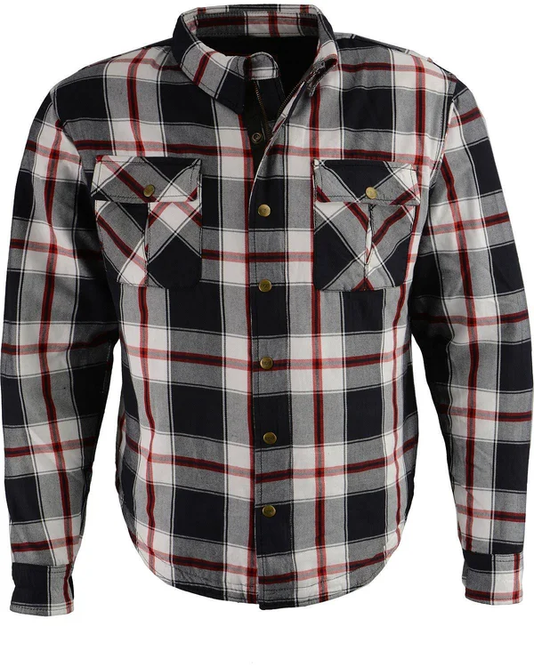Milwaukee Leather Men's Black Plaid Armored Flannel Biker Shirt w/ Aramid by Dupont fibers