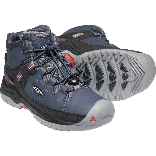 Keen Youth Targhee Mid Waterproof Shoe - 3 - Blue Nights - Red Carpet