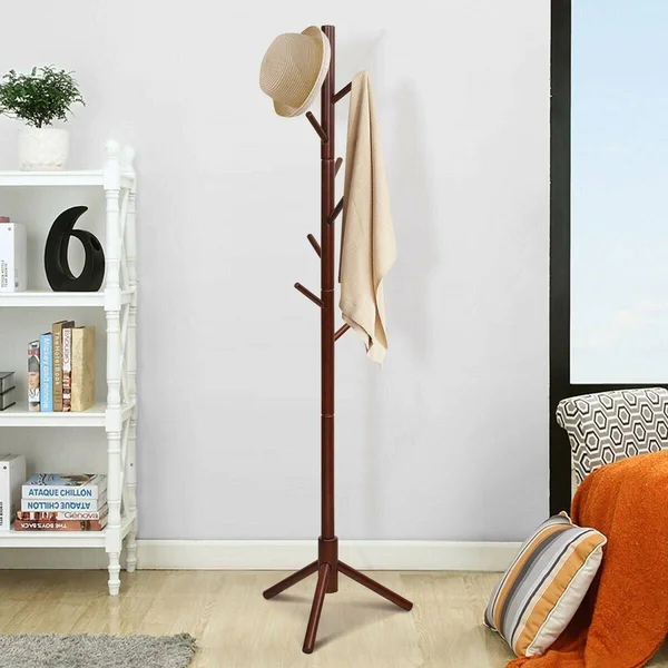 2 Heights Wooden Coat Rack with 8 Hooks-Walnut - Walnut - OneSize