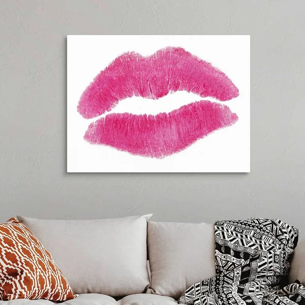 Pink Lipstick Kiss, Large Solid-Faced Canvas Wall Art Print, Great Big Canvas