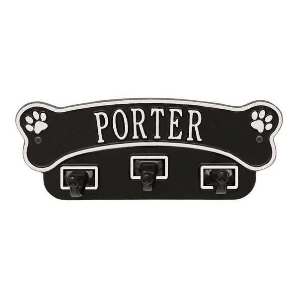 Dog Bone Personalized Wall Sign with 3 Leash Hooks 3461BG