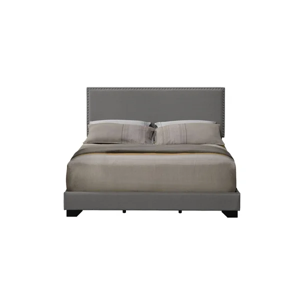 Leandros Queen Bed - Light Gray Fabric