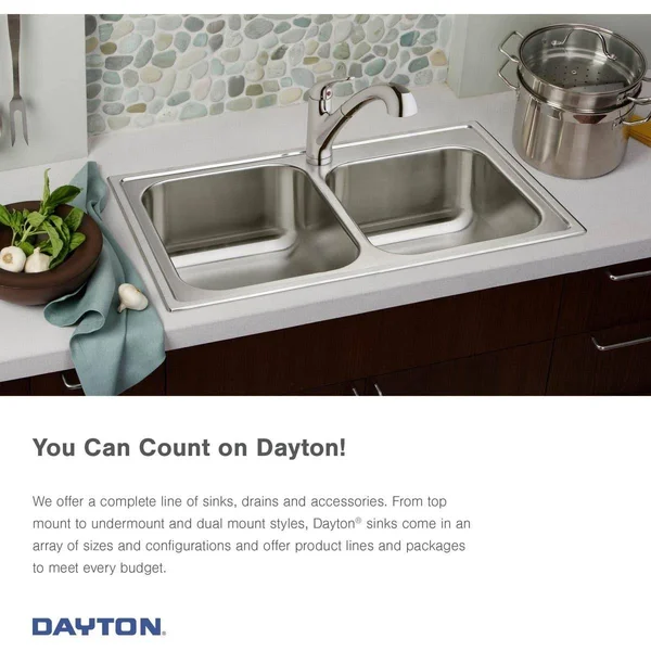 Elkay GE125214 Dayton 25x22 Stainless Steel Kitchen Sink - Single Bowl, Satin