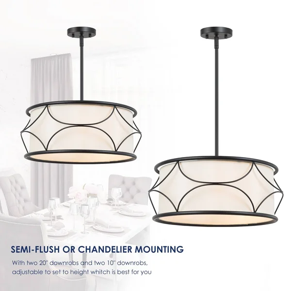 LNC Trend 3-Light Matte Black and White Modern/Contemporary Chandelier - BFMBBQLWS3947V7