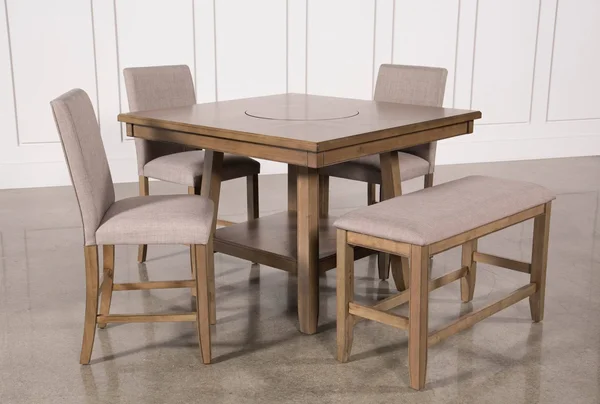 Counter Set - 5 Piece Counter Height Dining Table Set with Bench Casual, Hyland - Grey - Wood - 48x22W x 48x22D x 35.5x22H at Li