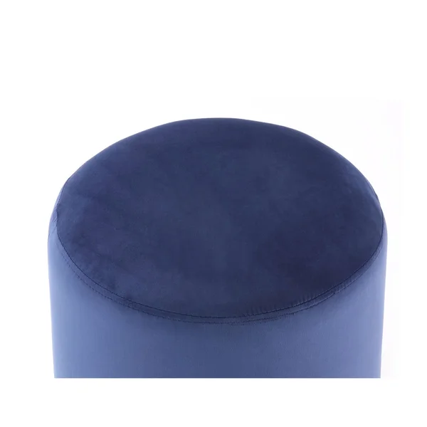 Inspired Home Elsa Velvet Round Ottoman with Metal Base - Navy/Chrome