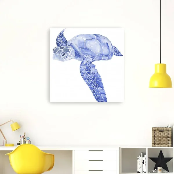 Ultramarine Sea Turtle I Canvas Giclee Blue 3&4x22 x 3&4x22, Polyester