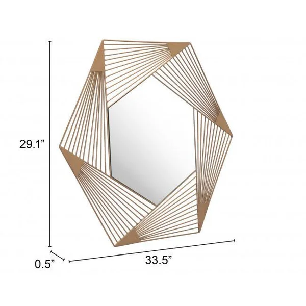 Octagonal Lines Gold Finish Wall Mirror (385472)