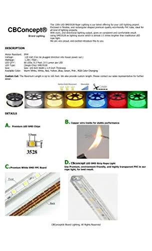 Cbconcept UL Listed - 164 Feet, 18000 Lumen, 4000K Soft White, Dimmable, 120V AC Flexible Flat LED Strip Rope Light, 3000 Units 3