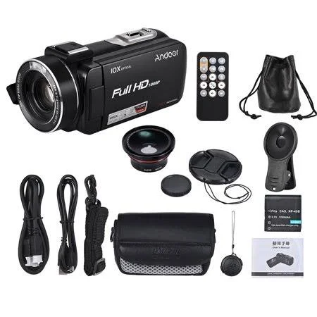 Andoer Hdv-z82 1080p Full HD 24MP Digital Video Camera Camcorder with 0.39x Wide Angle + Macro Lens 3 inch LCD Touchscreen Remot
