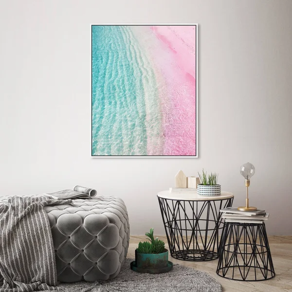 Oliver Gal 'Unicorn Beach' Nautical and Coastal Wall Art Framed Canvas Print Coastal - Pink, Blue - 24 x 30 - White