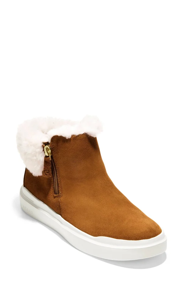 Cole Haan Grandpro Rally Faux Fur Trim Bootie - Brown - 10 B