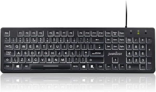 Perixx PERIBOARD-317 Wired USB White LED Backlit Keyboard, Big Print Illuminated Keys, UK QWERTY, Black, 440 x 129 x 27