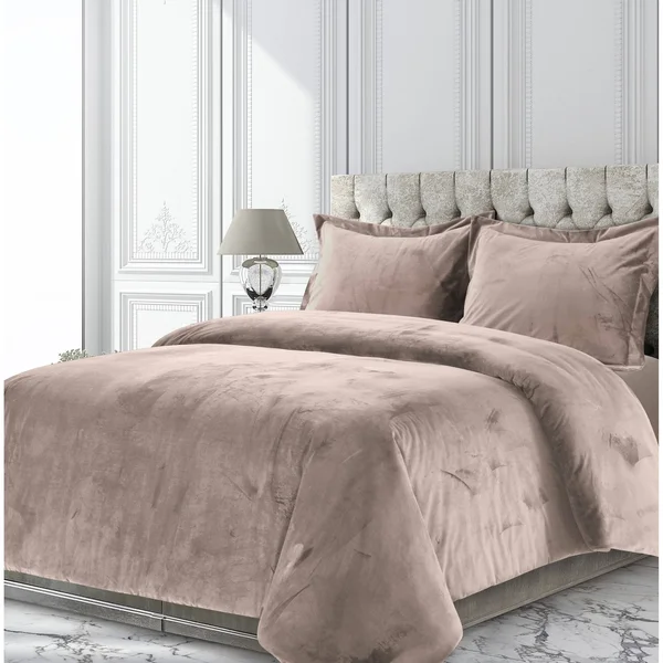 Tribeca Living VENICEDUVETKITA Venice Velvet Oversized Solid Duvet Set - King, Taupe