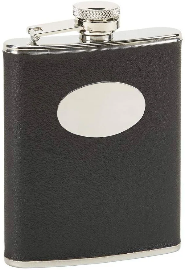 (D) Flask Stainless Steel 6 oz Men Gifts Idea, Barware (Black)