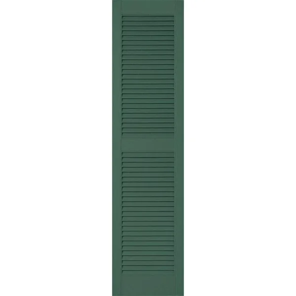 18 inchw x 77 inchh Lifetime Vinyl, Custom Straight Top Center Mullion, Open Louver Shutters, Forest Green