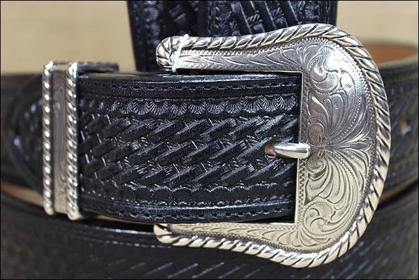 Justin Men's Bronco Basketweave Leather Belt Black 32