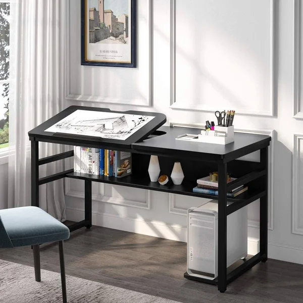 Tribesigns 55 Inches Drafting/Drawing/Painting Desk with Adjustable Tiltable Tabletop - Computer Desk - Black
