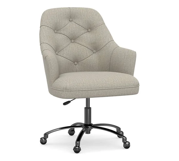 Everett Upholstered Swivel Desk Chair - Brushed Nickel Base, Chenille Basketweave Pebble