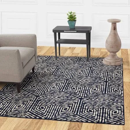 Diagona Designs Contemporary Geometric Cubes Design Modern Area Rug and Runner Rug, Size: 7&10 inch x 9&10 inch, Blue