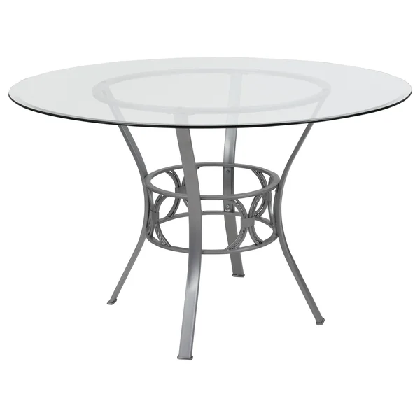 Carlisle Round Glass Dining Table with Metal Frame - Silver, 48&&