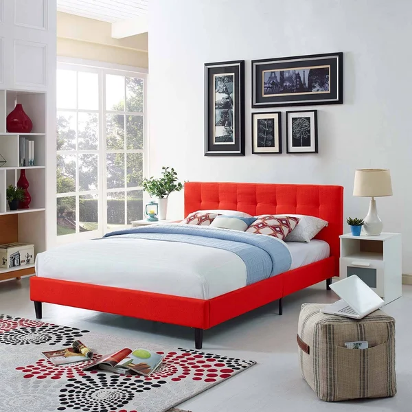 Modway Linnea Fabric Upholstered Platform Bed, Atomic Red, Full