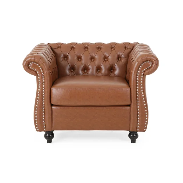 Christopher Knight Home Lucine Traditional Chesterfield Club Chair, Cognac Brown, Dark Brown