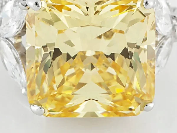 2.60ctw Bella Luce Charles Winston for 2 Canary and White Diamond Simulant Rhodium Over Silver Ring - Size 7