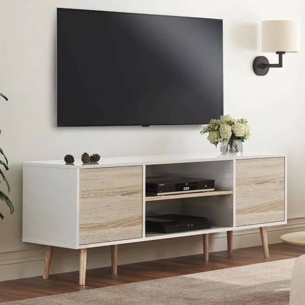 TV Stand for 60 inch TV Entertainment Center, white & Oak-53 inch - 59x22