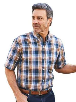 Scandia Woods Men's John Blair Seersucker Shirt, Dusty Orange 2XL Regular