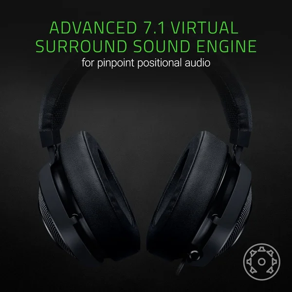 Razer Kraken 7.1 V2 Gaming Headset - Oval Ear Cushions - Black