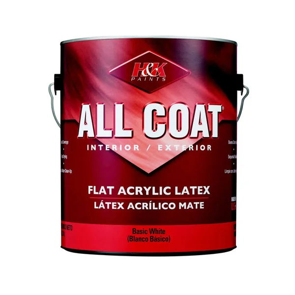Hu0026K Paints 1020731 Indoor & Outdoor 1 Gal Paints All-Coat Flat White Acrylic Latex Paint - Pack of 4