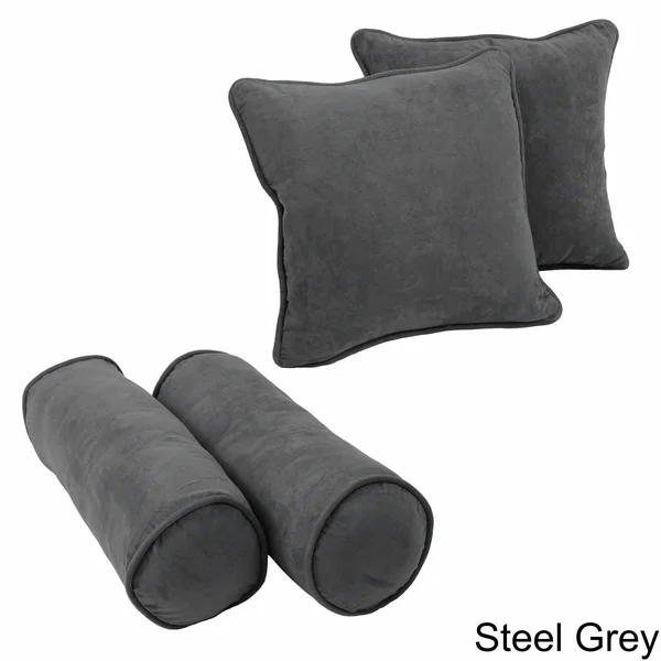 Blazing Needles 4 Piece Microsuede Corded Throw Pillow Set, Grey