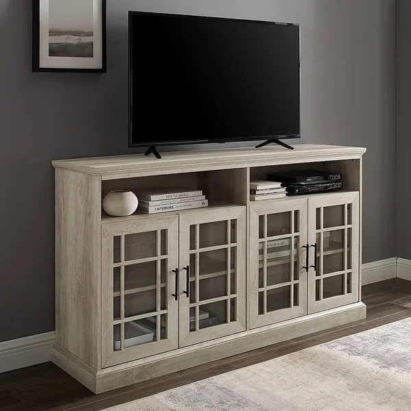 Walker Edison - Classic TV Console for Most Flat-Panel TV&s Up to 65x22 - White Oak