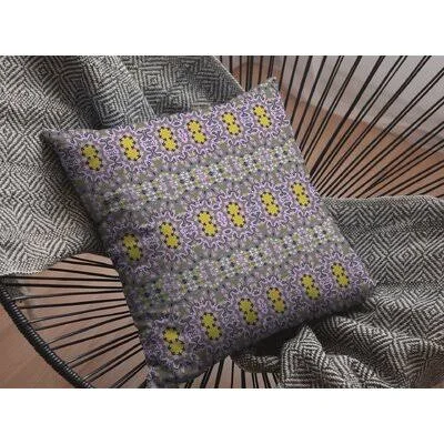 Geo Flowers Broadcloth Indoor Outdoor Zippered Pillow Purple Bungalow Rose Size: 16x22 x 16