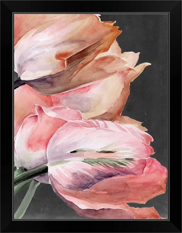 Pastel Parrot Tulips IV, Black Framed Wall Art, 18x24, Great Big Canvas
