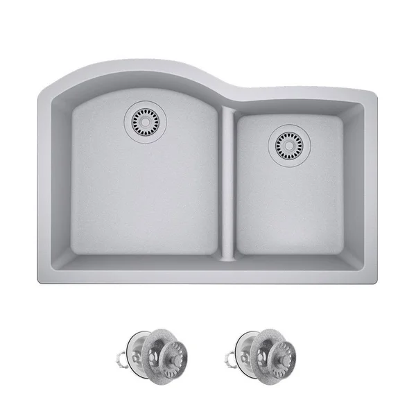 Mr Direct 811-S-CST Quartz Granite 33x22 L x 22x22 W Undermount Kitchen Sink with Basket STRAINER Finish: Silver