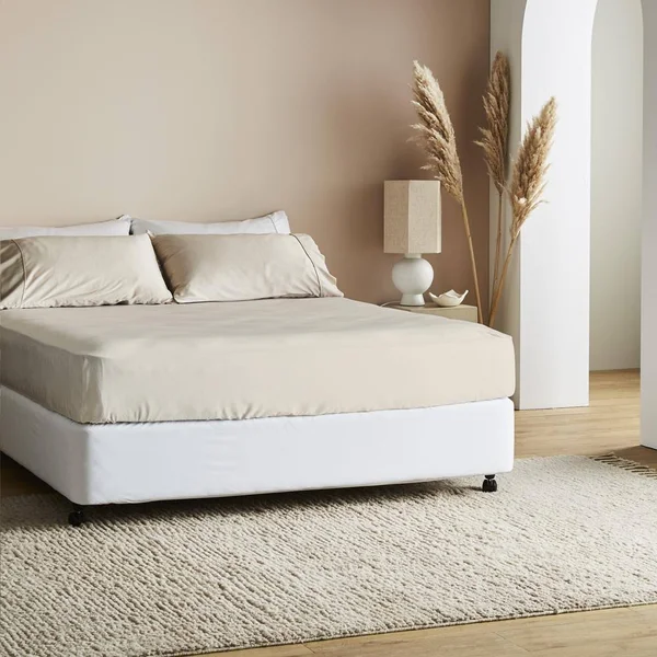 Ettitude Signature Sateen Fitted Sheet in Beige, Cal King